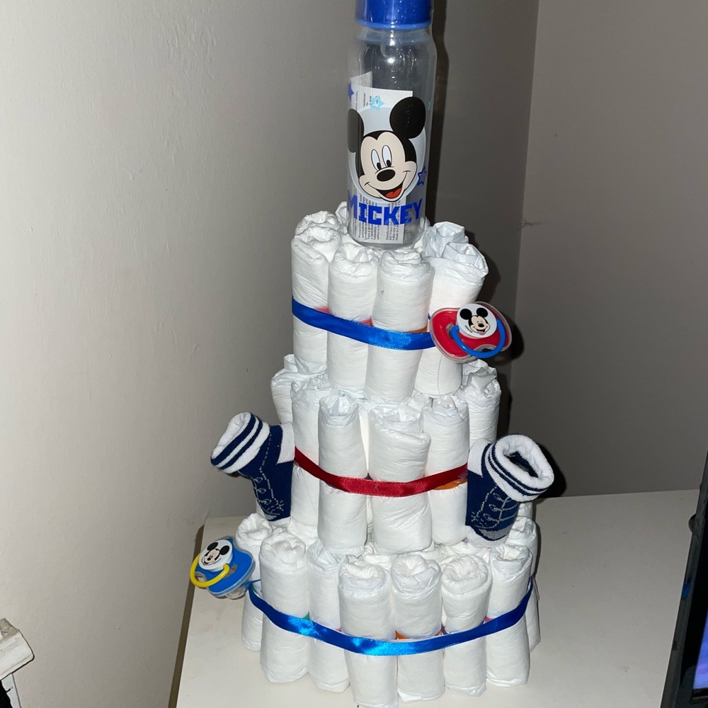 Mickey Mouse Diaper Cake with Blue and Red Accents